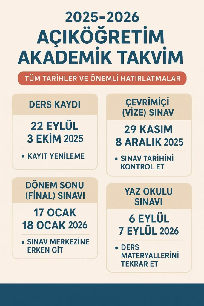 2025 Açıköğretim Akademik Takvim Tüm Tarihler ve Önemli Hatırlatmalar